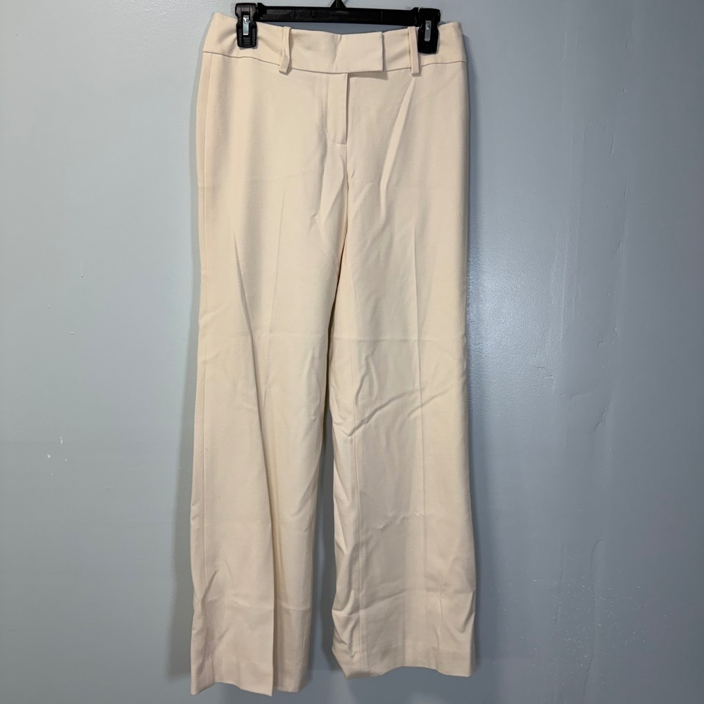 Ann Taylor Petite Cream Wool Blend Wide Leg Trousers 2P Office Career Neutral